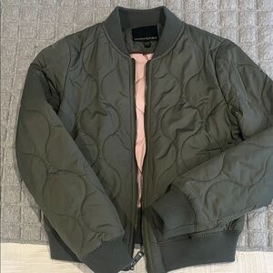 Banana Republic Olive Quilted Bomber with Pink Lining